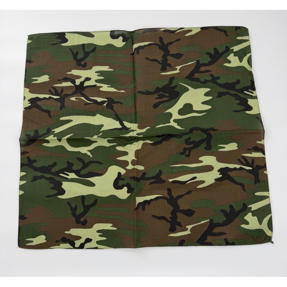 Woodland Camouflage Bandana Green Brown Tan Black Square Cotton Scarf 21x21